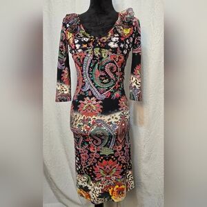 Just Cavalli Black Multicolor Paisley Long Sleeve Dress Size Xsmall